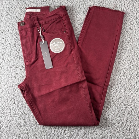 Tractr Denim - TRACTR MONA Burgundy Port Royal High Rise Stretch Cut Off Crop Jeans Sz 4/27 NWT